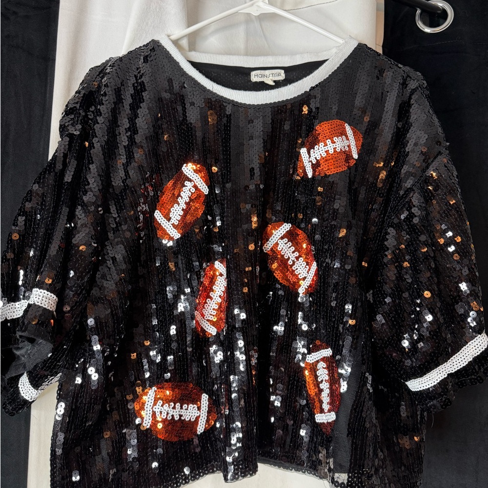 Sequin Football Black Top
